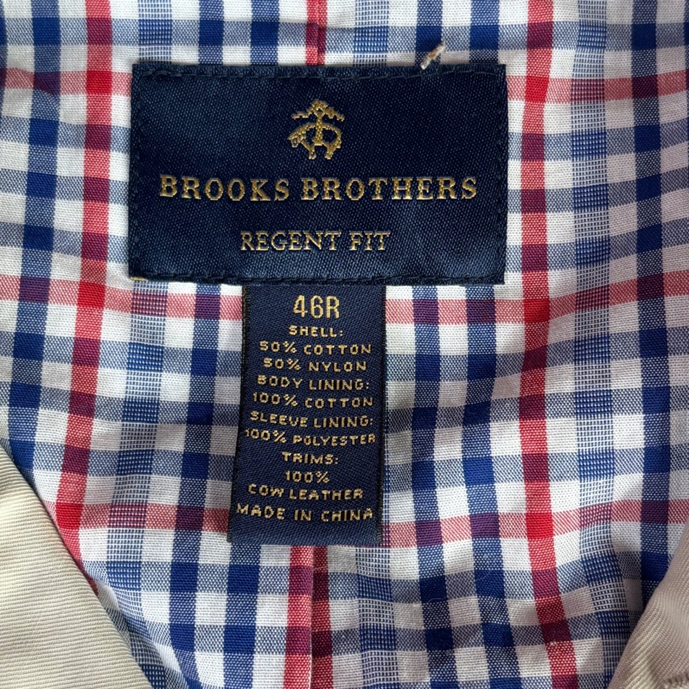 Brooks Brothers Trench Coat Men 46R Beige Regent Fit Belted Cotton Blend Check - Picture 3 of 12